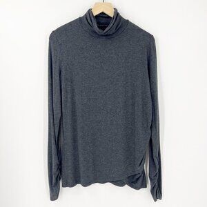 Elie Tahari Gray Soft Lightweight Turtleneck Ruched Side Top XL Minimalist